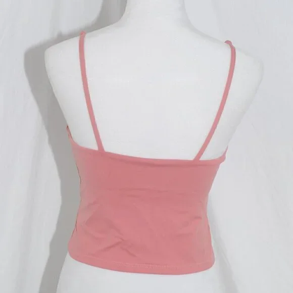 Built in Bra 15” pit to pit Womens Pink Crop Top GUC Bodycon Exercise Sports - Picture 2 of 5